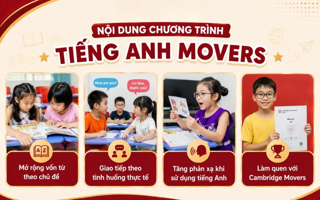 Nội dung chú trọng mở rộng vốn từ, tăng phản xạ và luyện giao tiếp theo tình huống
