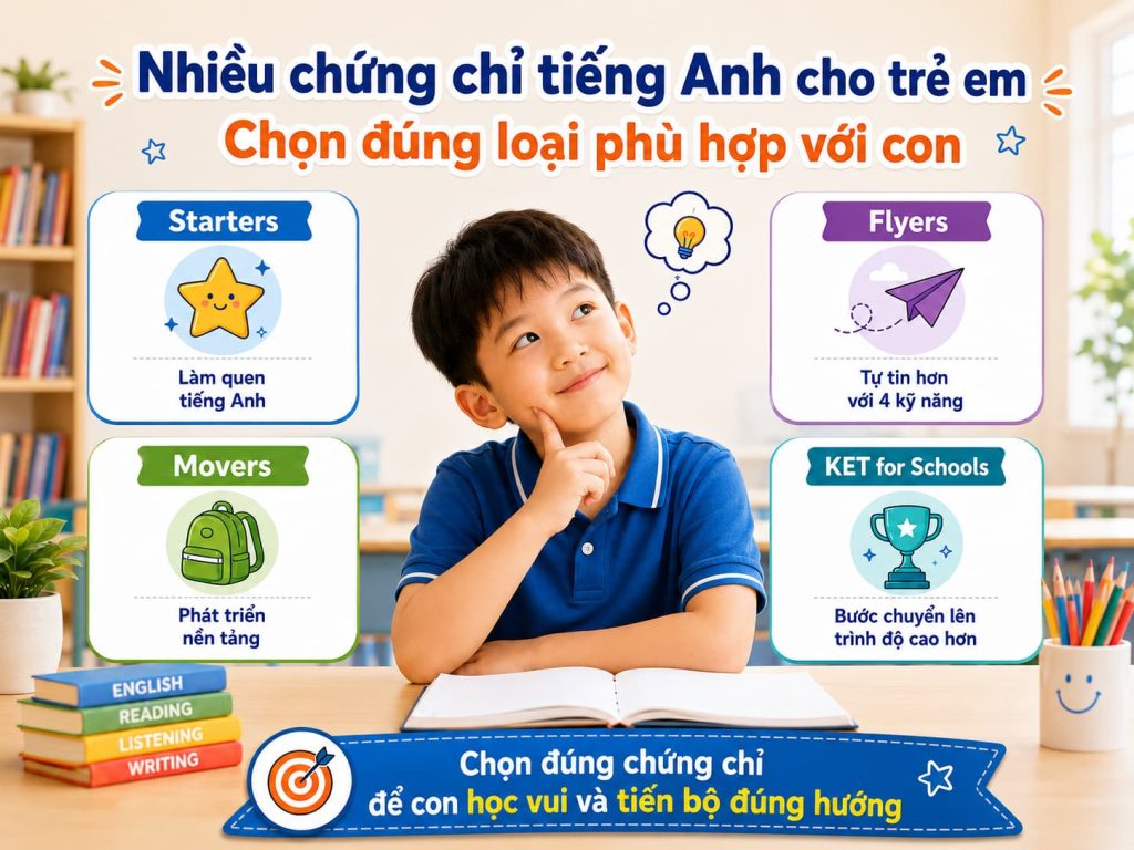 chứng chỉ tiếng Anh dành cho trẻ em phổ biến