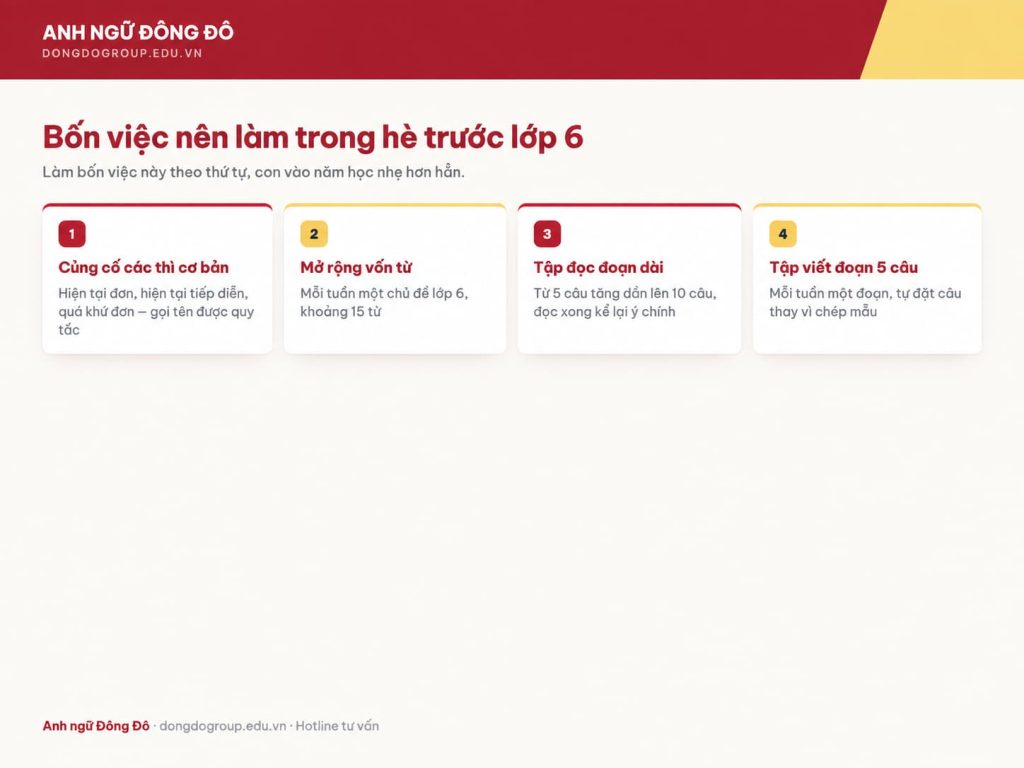  Bốn việc nên làm trong hè để chuẩn bị tiếng Anh lớp 6  