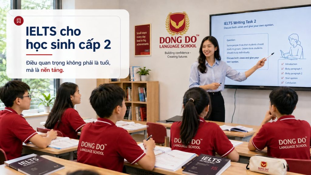 Học sinh cấp 2 trong lớp luyện IELTS