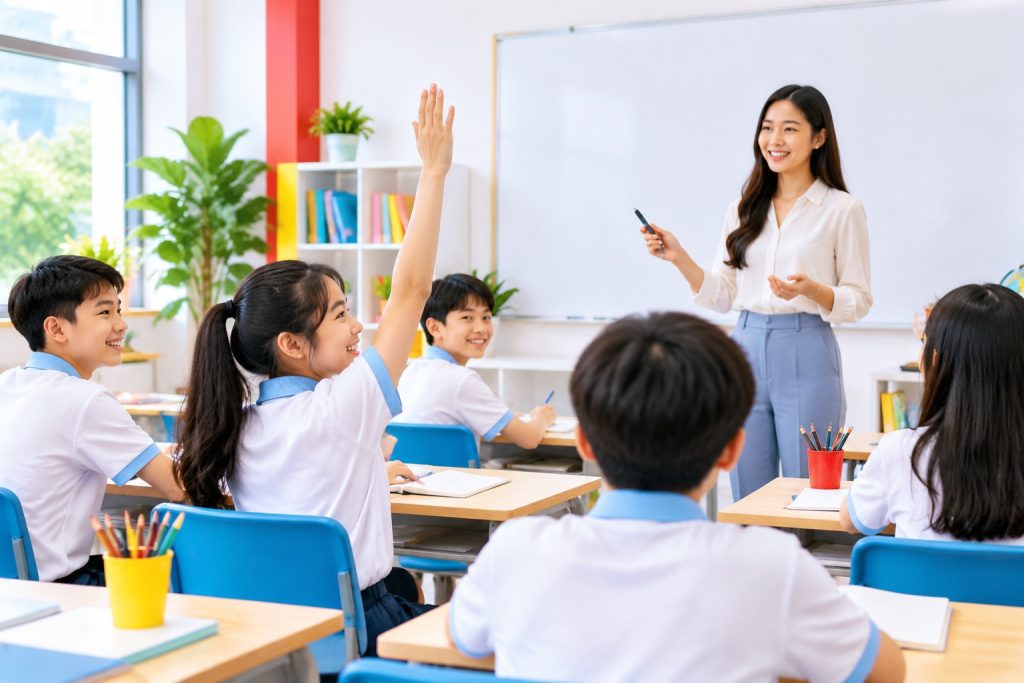 Lớp học tiếng Anh của học sinh lớp 6 tại trường cấp 2  